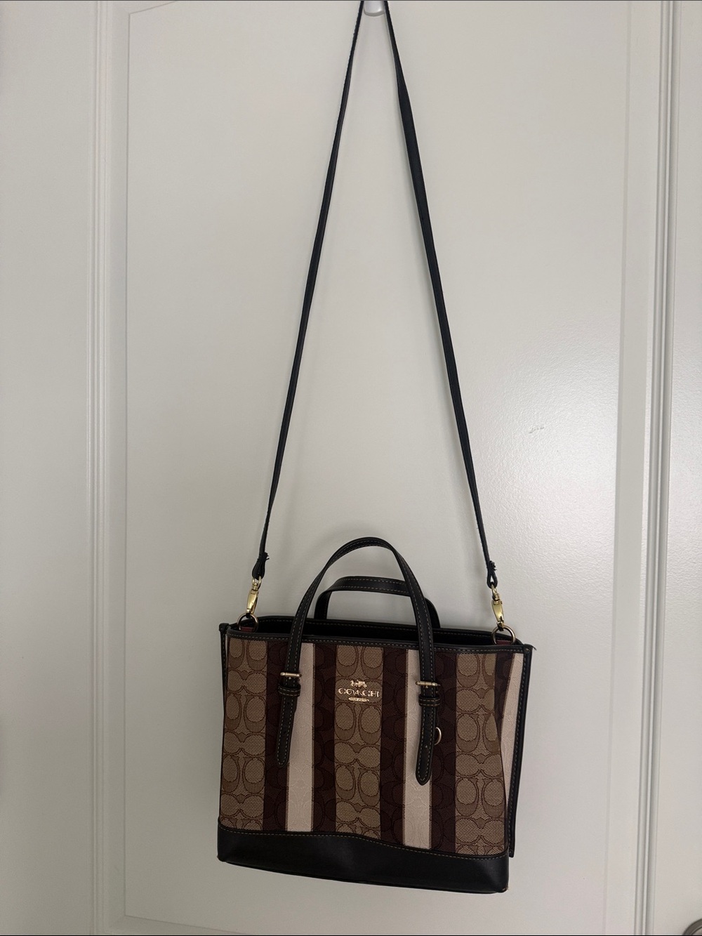 COACH Mollie Tote 25 In Signature Jacquard With Stripes Bag Brown Black READ - Picture 8 of 17